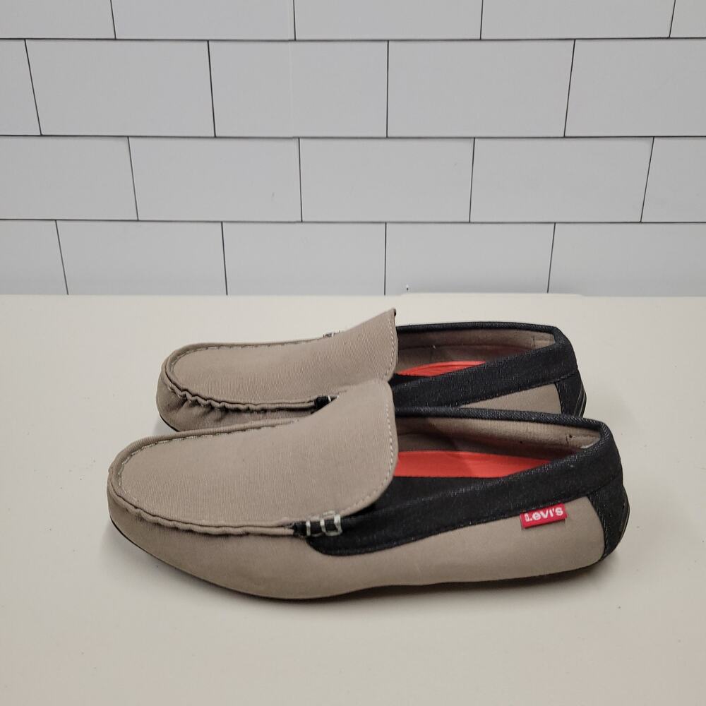 Levi's Men's Size 9 Tan Black Canvas Slip On Loafers Moc Toe Casual Shoes